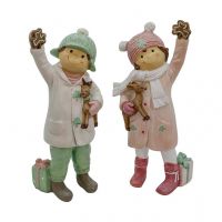 HIS AND HER FIGURINES WITH PRESENTS AND SHAMROCKS - SET OF 2